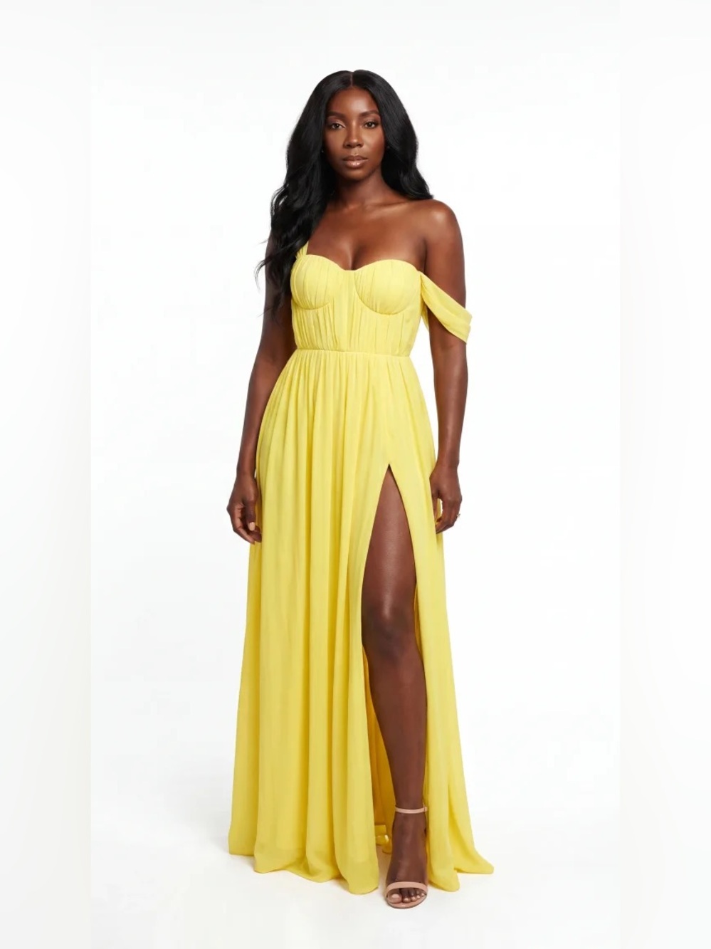 YELLOW PARADISE HIGH SLIT CHIFFON MAXI DRESS